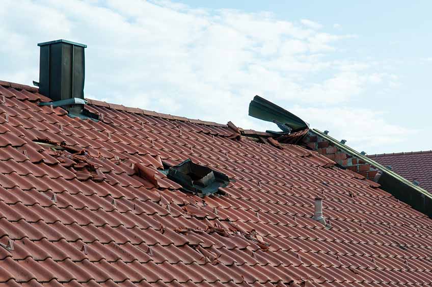 Damaged roof after storm